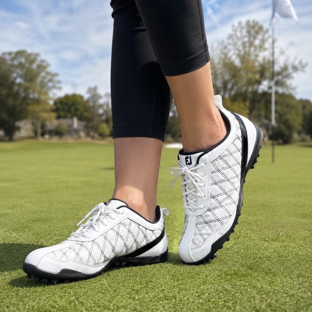 FootJoy SuperLites Golf Shoes White Black Spikeless Sneakers Women 8.5
